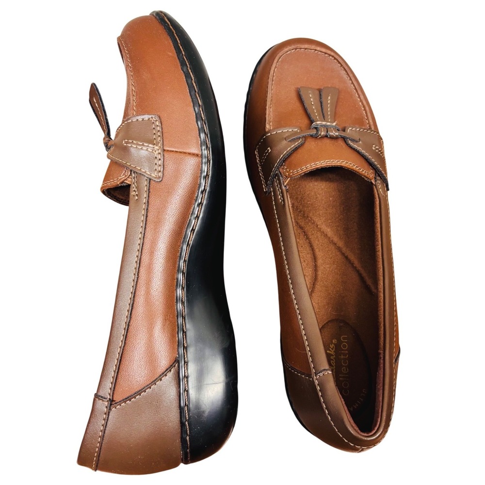 Clarks Collection Brown Leather Tassel Loafers Womens 8 W 260673304080